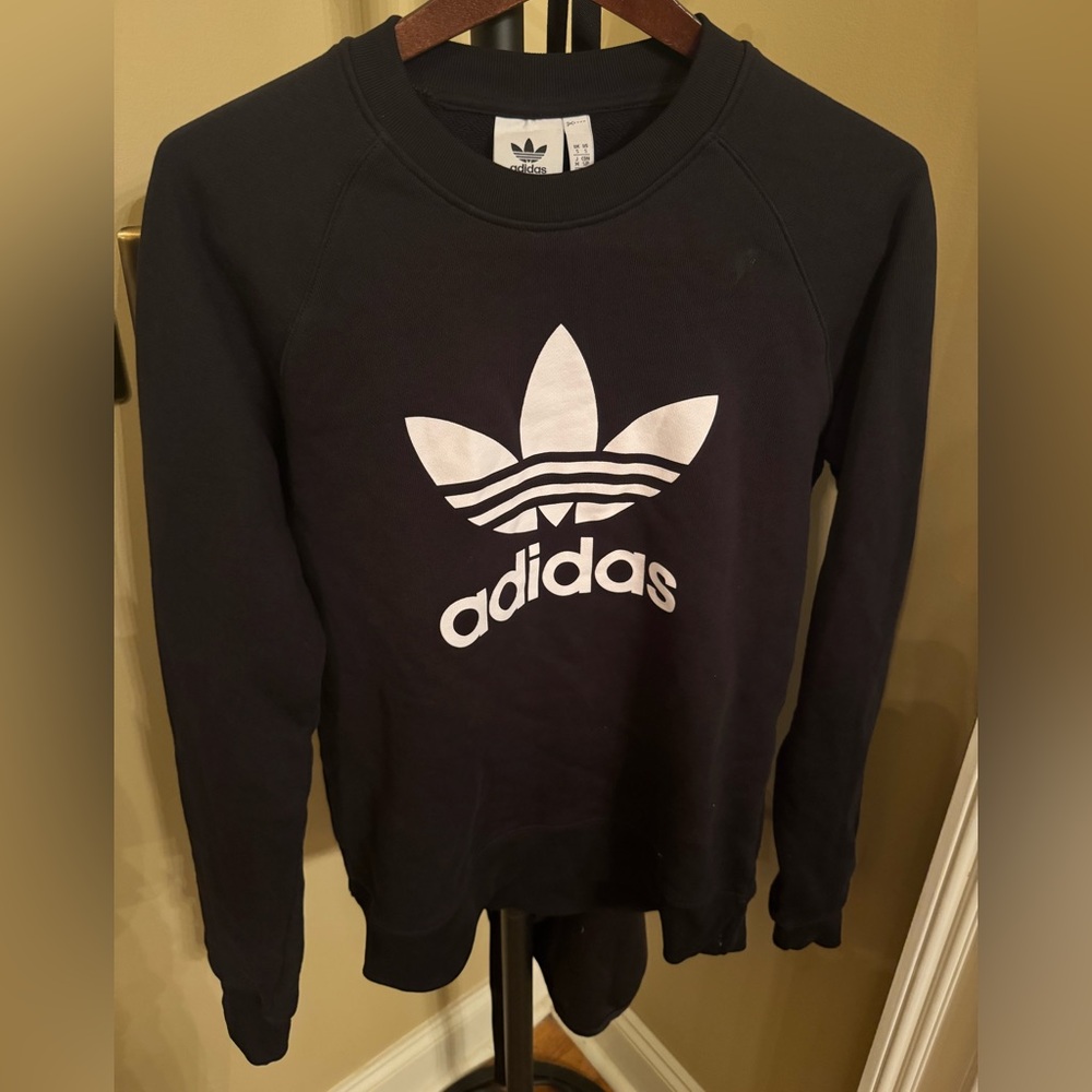 Adidas Black Crewneck with White Trefoil Logo